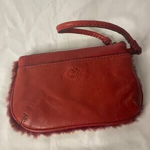 Patrizia Nash Red Leather Wristlet Purse Pouch Sherpa Fur Medium